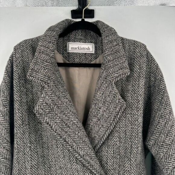 Vintage 90s Mackintosh Womens Chevron Wool Double Breasted Blazer Gray‎ Medium - Picture 4 of 11